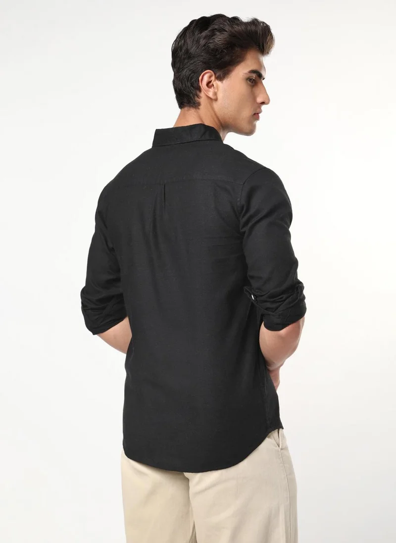 Urbano Fashion  Urbano Fashion Men's Black Linen Blend Full Sleeve Relaxed Fit Casual Solid Shirt for Men | Best Price UAE